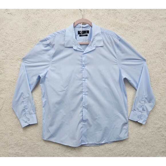 Primark Men Dress Shirt Extra Large Blue Poly Blend Long Sleeve Button Up - Picture 1 of 16